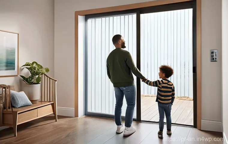 신뢰할 수 있는 얼굴 인식 소프트웨어 추천 - **Prompt:** A heartwarming scene inside a modern, stylish home entryway. A young family, a mother, f...